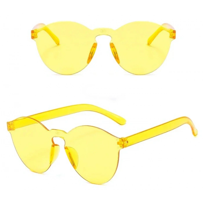 Sert Mika Oval Şekilli Çerçevesiz Sarı Gözlük Retro Parti 5x14 cm (4887)