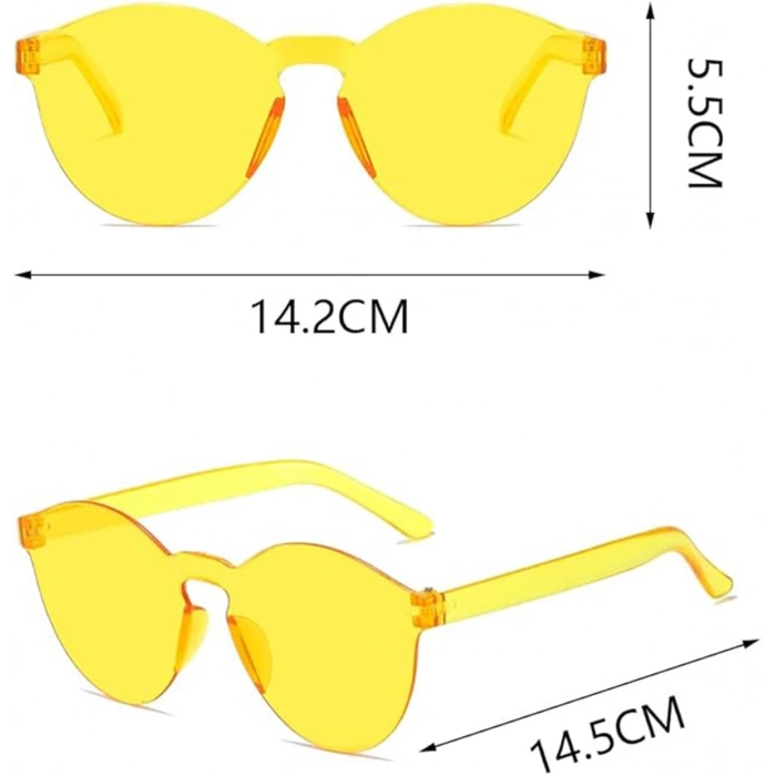 Sert Mika Oval Şekilli Çerçevesiz Sarı Gözlük Retro Parti 5x14 cm (4887)