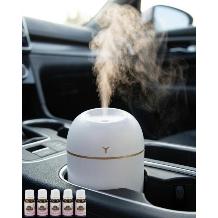 Sessiz Mini Nemlendirici 5 Esans Hediyeli Usb Bağlantılı Led Işıklı Buhar Makinesi