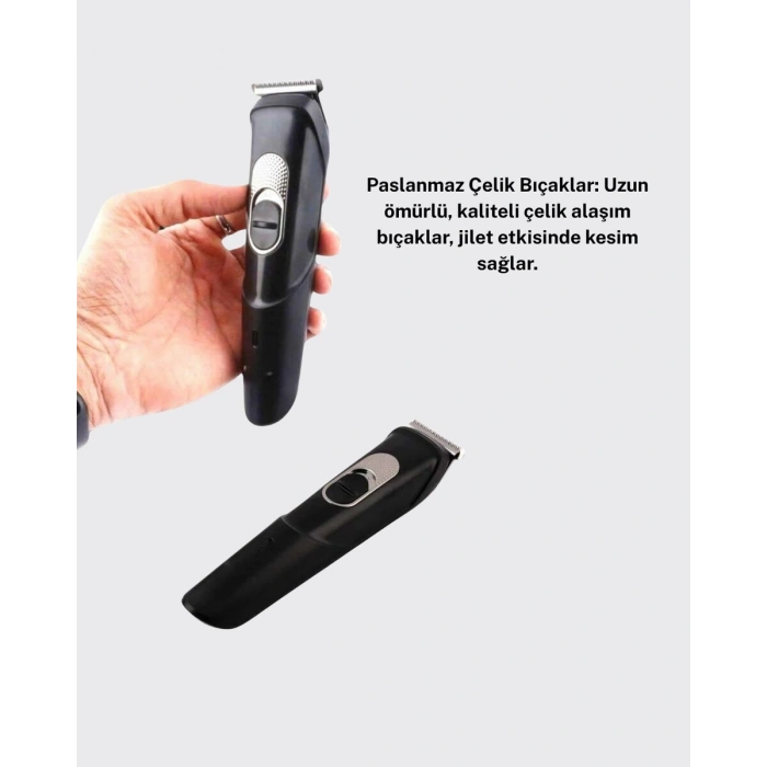 Sessiz Motorlu Kablosuz Kullanımlı Şarjlı Saç Ve Sakal Kesme Makinesi – Taraklı Set