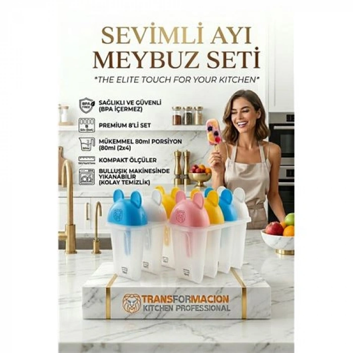 Sevimli Ayıcık Figürlü 8li Dondurma Meybuz Kalıbı Seti - Sağlıklı Ev Yapımı Lezzetler 723093