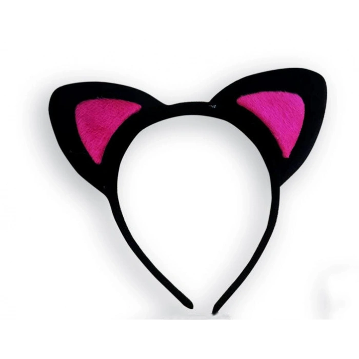 Sevimli Kedi Kulak Pofuduk Kedi Taç Siyah İçi Şeker Pembe Renk 17x15 cm (4887)
