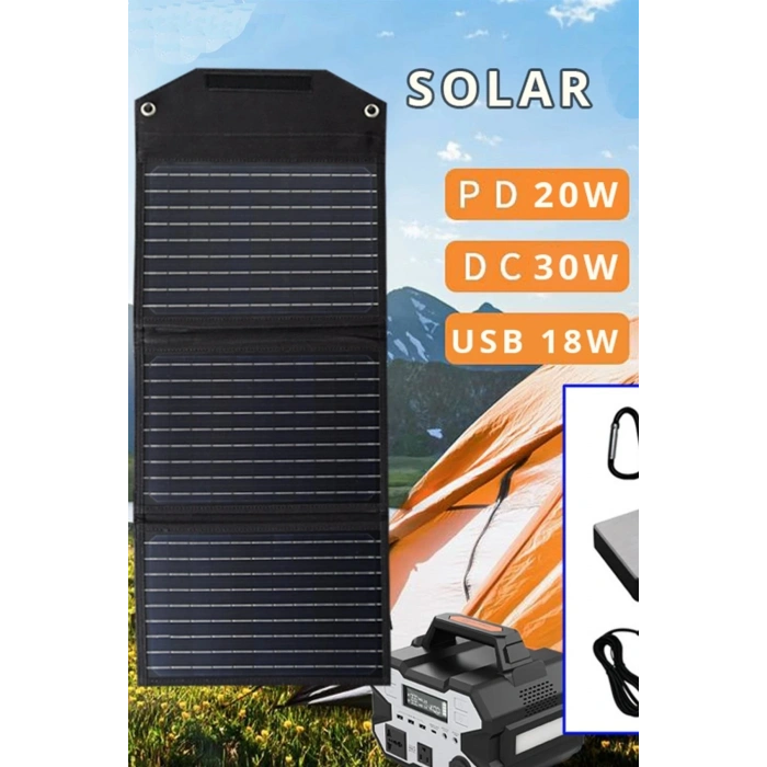 SH-03 30W Hızlı Şarj Taşınabilir Güneş Enerji Paneli Şarj İstasyonu - Siyah