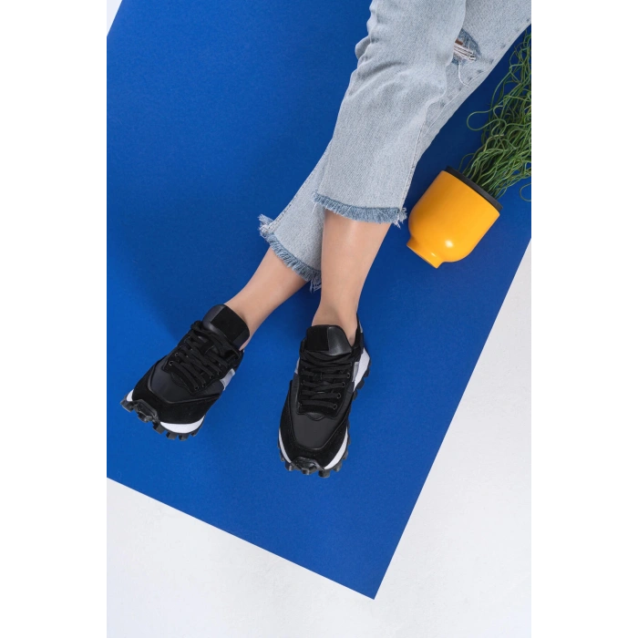 Sharon Siyah Bağcıklı Spor Ayakkabı