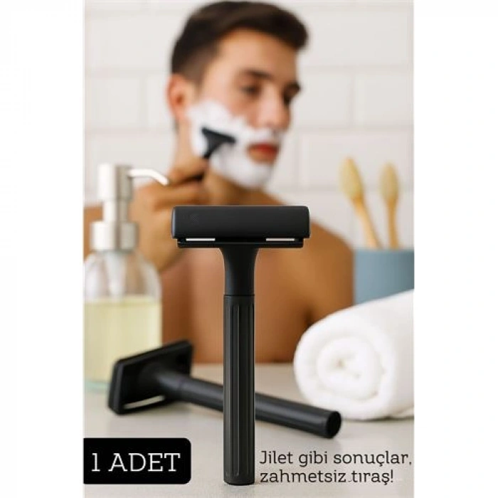 Şık Siyah Plastik Tıraş Aleti – Jilet Takılabilir, Ergonomik Saplı