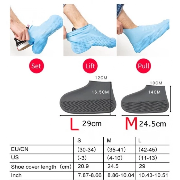 Silikon Ayakkabı Kılıfı Kaymaz Su Kir Geçirmez   L Beden Siyah (4887)