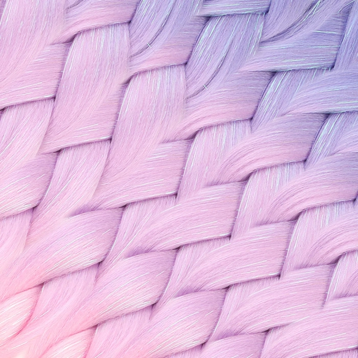 Simli Lila / Pembe / Şeker Pembesi Ombreli Örgülük Saç 100 Gr.