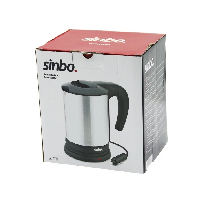 SİNBO SK-7371  12V  ARAÇ İÇİ KETTLE  PASLANMAZ ÇELİK  SU ISITICISI  0.8LT   120W   ÇAKMAKLIK FİŞLİ   PLASTİK KAPAK - KULP (4887)