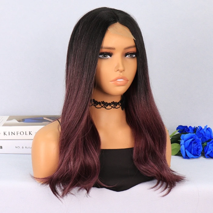 Siyah Açık Kızıl Ombreli Tül Peruk