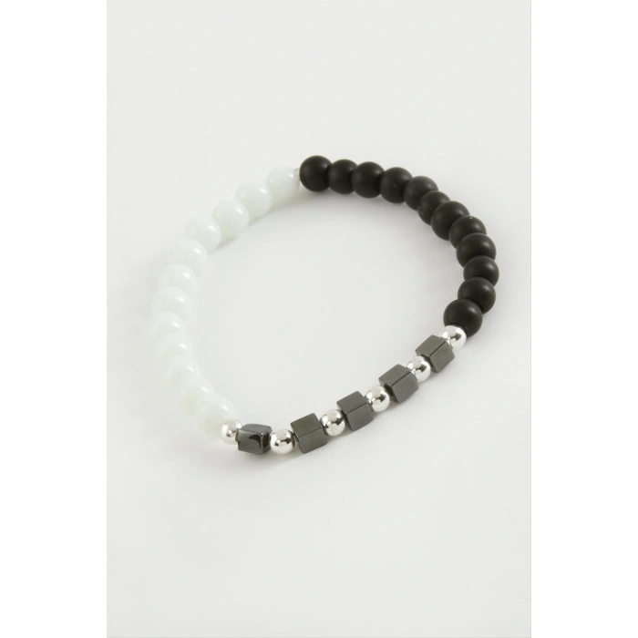 Siyah Beyaz Doğaltaş Bileklik 6 mm