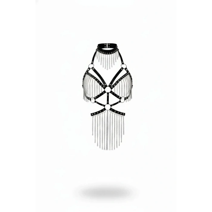 Siyah Body Harness Choker Yaka Zincir Detaylı Vücut Aksesuarı - Brf1397