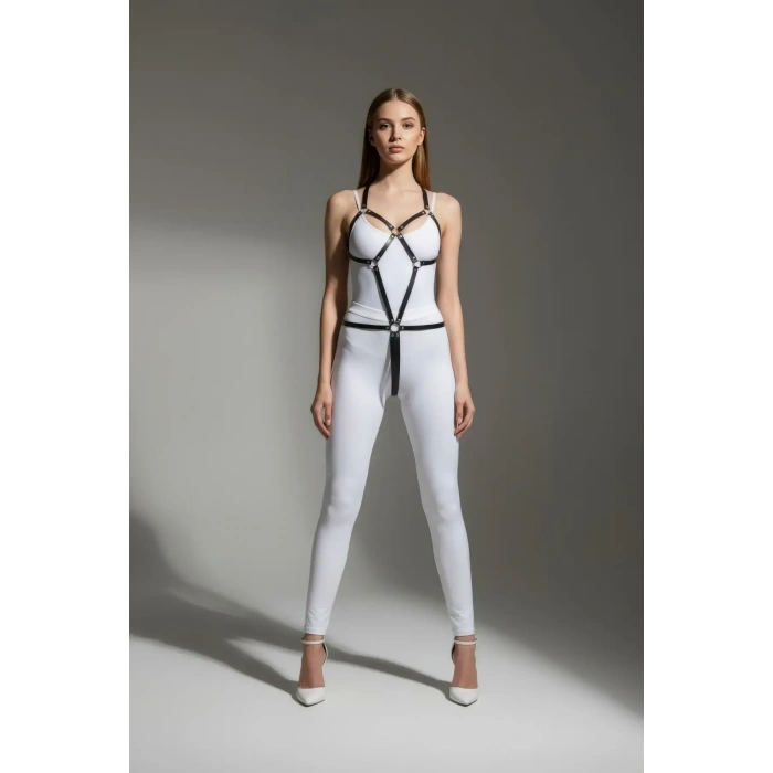 Siyah Body Harness Suni Deri Metal Halka Detaylı - Brf240