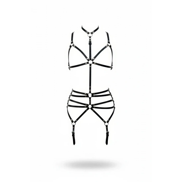 Siyah Body Harness Tam Vücut Boyunluklu Metal Halka Detaylı - Brf262