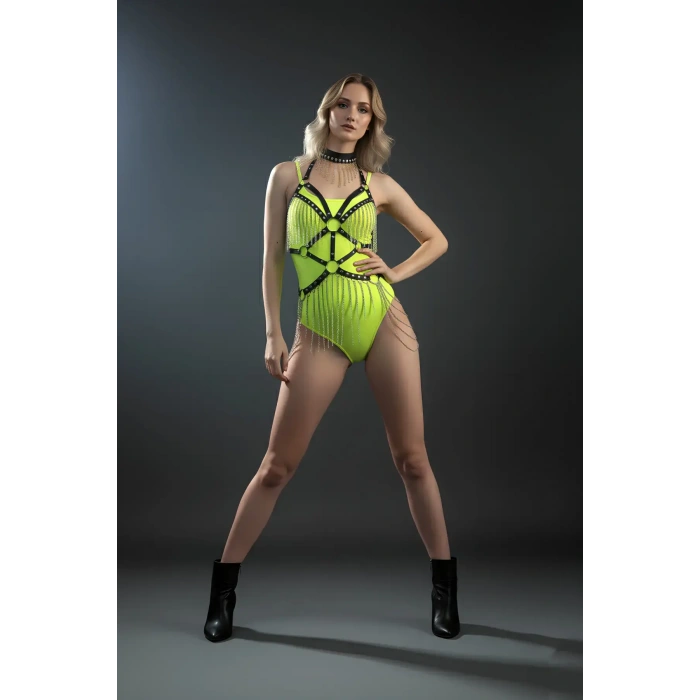 Siyah Body Harness Uzun Zincir Detaylı Vücut Aksesuarı - Brf1397
