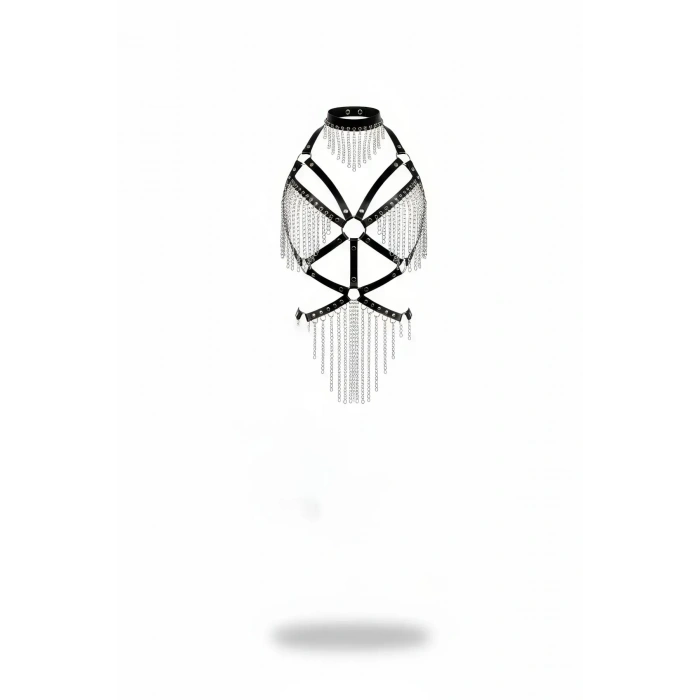 Siyah Body Harness Zincir Detaylı Choker Yaka - Brf1080