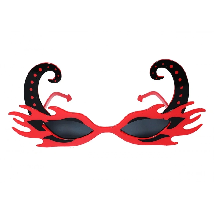 Siyah Boynuzlu Kırmızı Renk Alevli Parti Gözlüğü 21x10 cm (4887)
