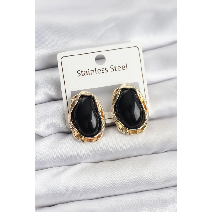 Siyah Damla Model Pirinç Vintage Kadın Küpe - TJ-BKP11612