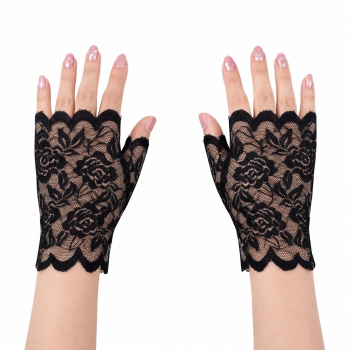 Siyah Dantel Parmaksız Kısa Eldiven