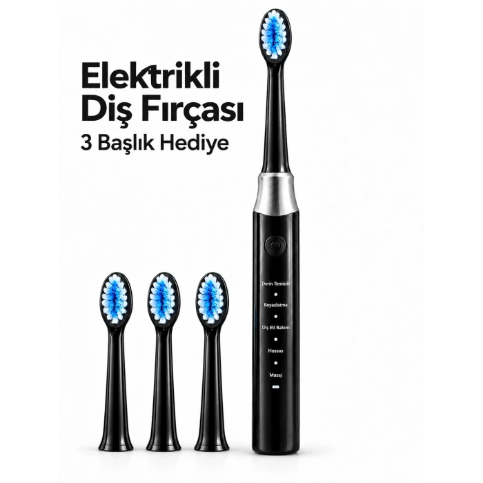 Siyah Elektrikli Diş Fırçası 3 Yedek Başlık Hediyeli