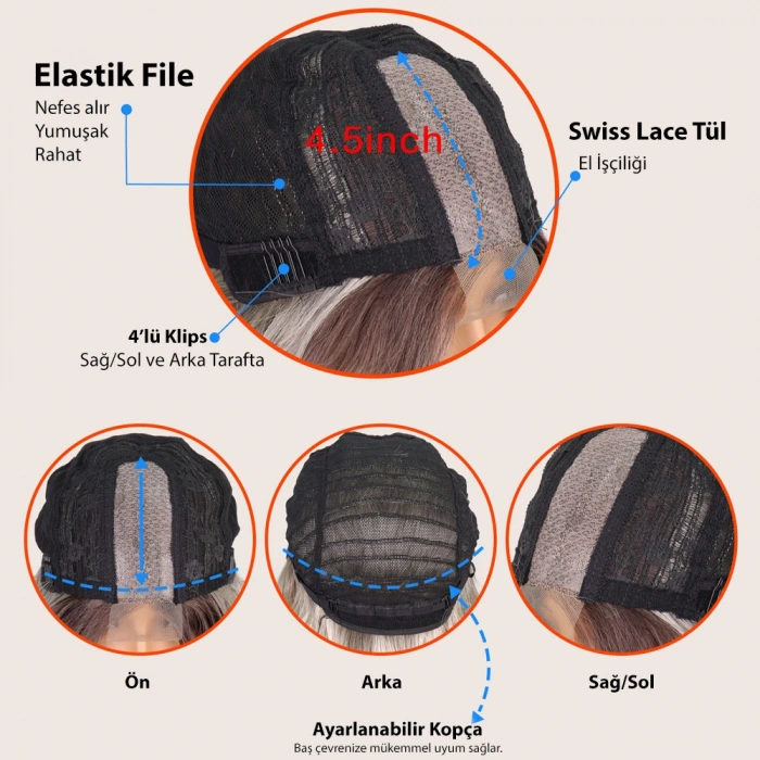 Siyah Geniş Dalgalı Fiber Sentetik Tül Peruk
