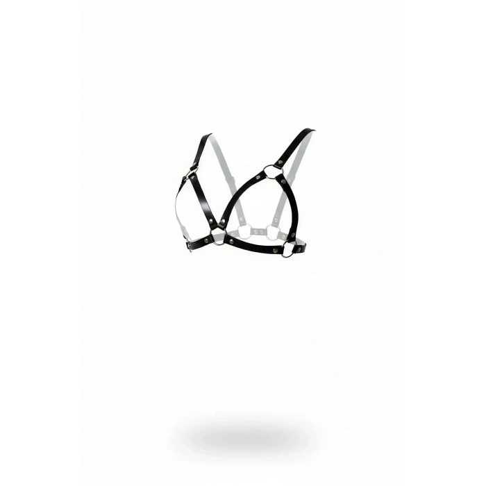 Siyah Göğüs Harness Suni Deri O-halkalı Bralet - Brf190