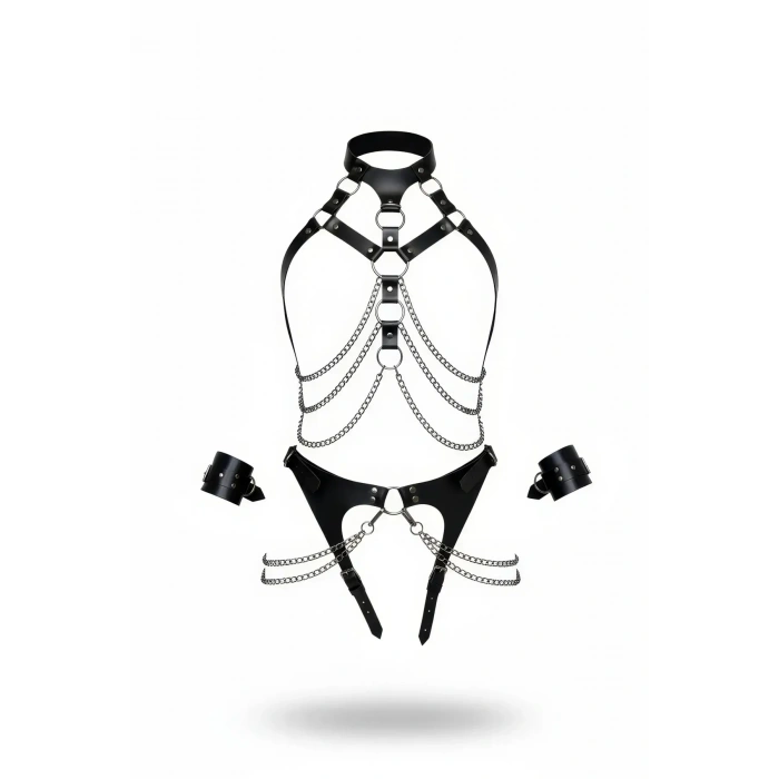 Siyah Harness Takım Zincir Detaylı Boyunluklu - Brf1067
