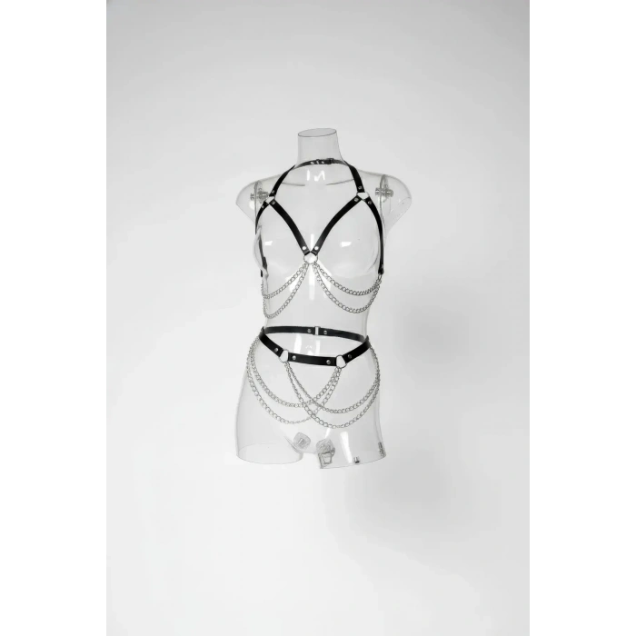 Siyah Harness Takım Zincir Detaylı Metal Halka Aksesuar - Brf1195