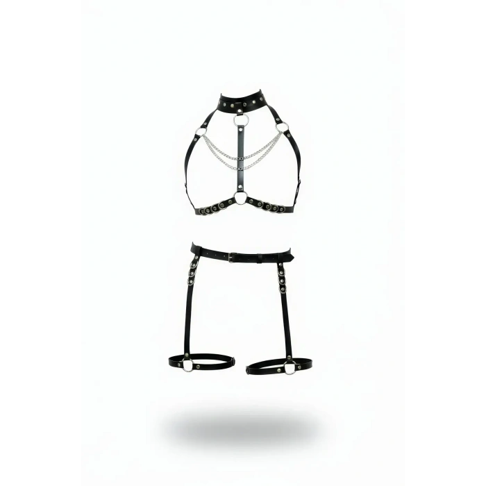 Siyah Harness Takım Zincir Detaylı Metal Halkalı - Brf1081