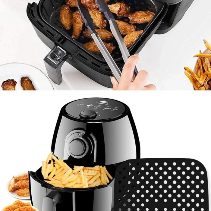 Siyah Isıya Dayanıklı Yıkanılabilir Silikon Fırın Ve Airfryer Kare Model Pişirme Matı 21,5 Cm (4887)