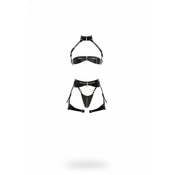 Siyah Jartiyer Harness Suni Deri Fermuar Detaylı Bralet Takım - Brf1373