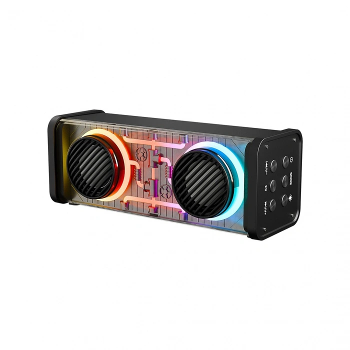 SİYAH KABLOSUZ HOPARLÖR - SPEAKER TAŞINABİLİR MP3 IŞIKLI USB ŞARJLI BT - AUX - TES 10 MT MENZİL 1200mAH PİL - 10W (4887)