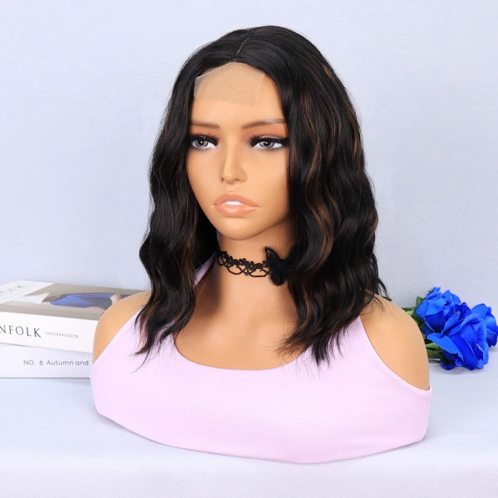 Siyah Karamel Işıltılı Fiber Sentetik Tül Peruk