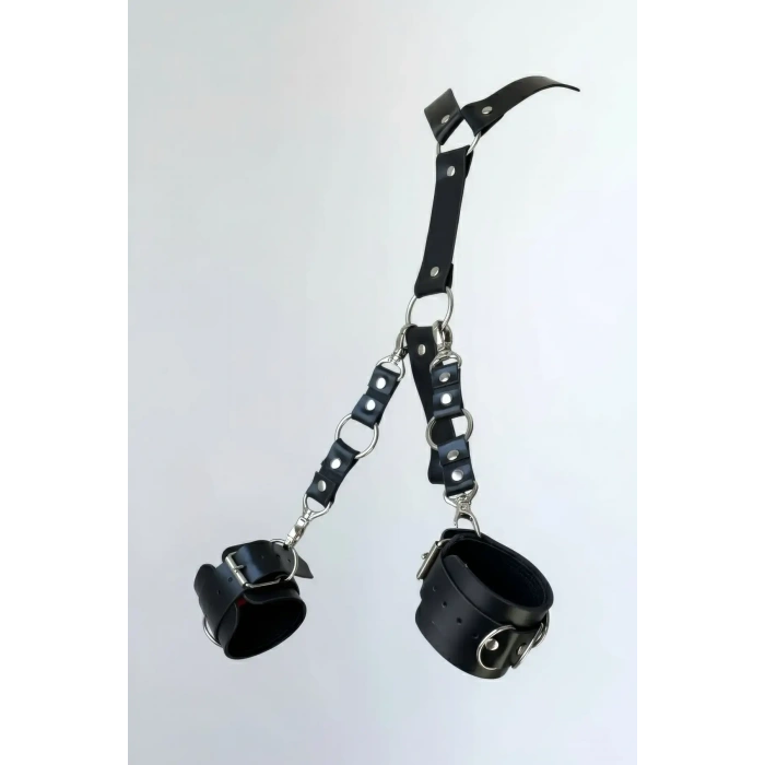 Siyah Kırbaç - Kelepçe Deri Bağlantılı Metal Detaylı Set - Brf1024