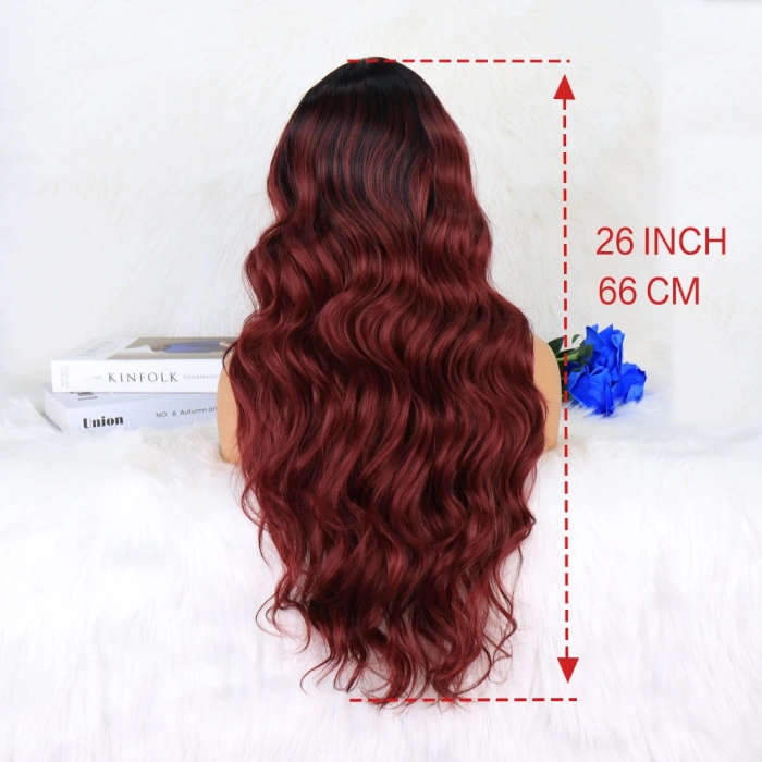 Siyah Koyu Kızıl Ombreli Dalgalı Tül Peruk