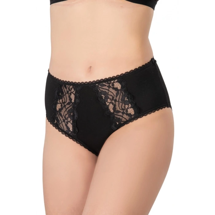 MARSİLYAN™ SİYAH MI  1445 Modal Cotton Yüksekbel Dantelli Külot