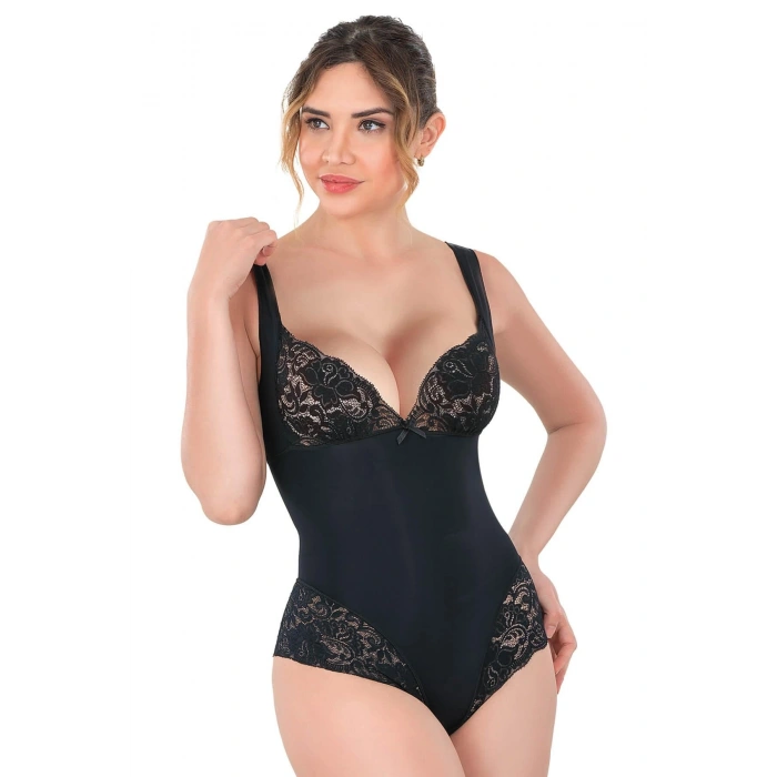 MARSİLYAN™ SİYAH MI  2947 Dantelli Agraflı Body Korse