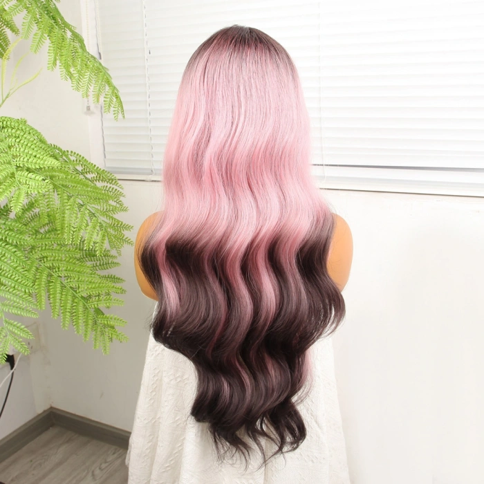 Siyah Pembe Ombre Fiber Sentetik Tül Peruk