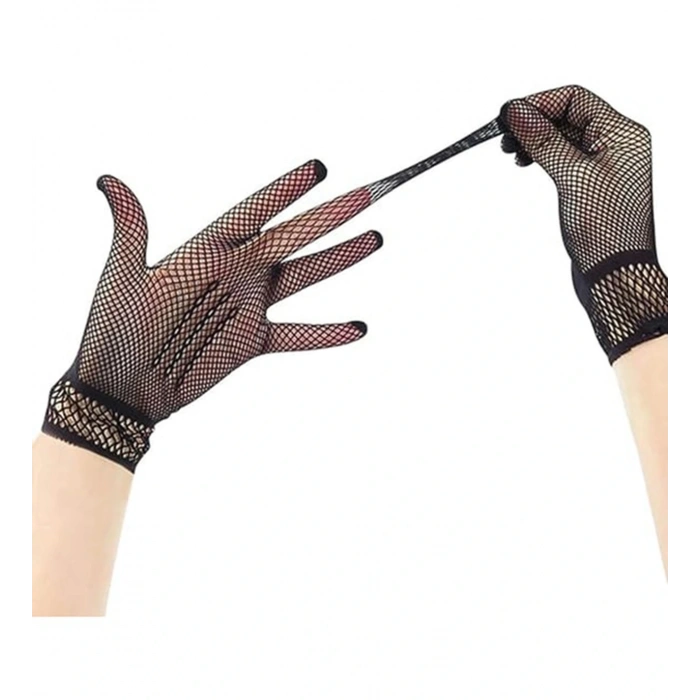 Siyah Renk Likralı File Eldiven Parmaklı Örgü Eldiven Yetişkin Boy