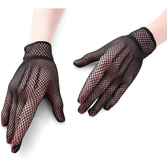 Siyah Renk Likralı File Eldiven Parmaklı Örgü Eldiven Yetişkin Boy (4887)