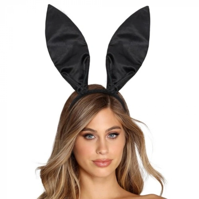 Siyah Renk Saten Kaplama Şekil Verilebilir Tavşan Kulak Taç 35x11 cm