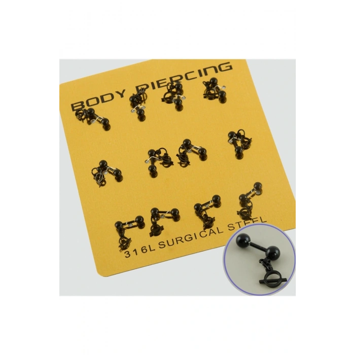 Siyah Renkli Sallantılı Çelik Piercing 1 Adet