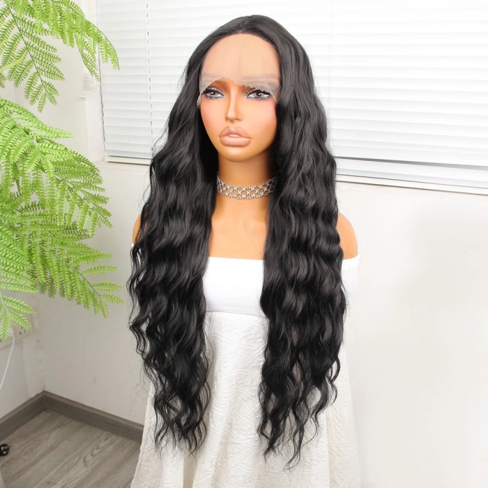 Siyah Su Dalgalı Fiber Sentetik Tül Peruk