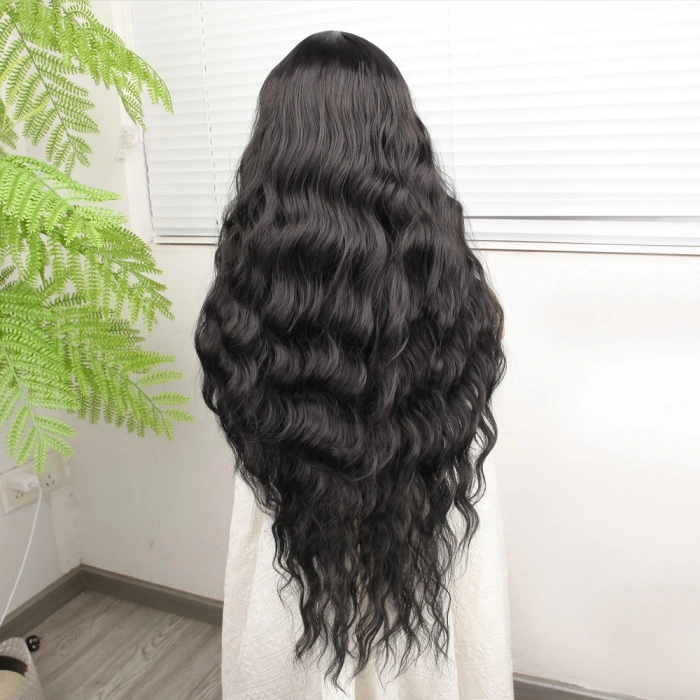 Siyah Su Dalgalı Fiber Sentetik Tül Peruk