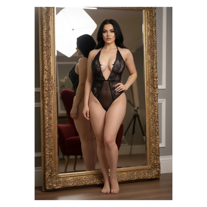 Siyah Taşlı Bodysuit - 890