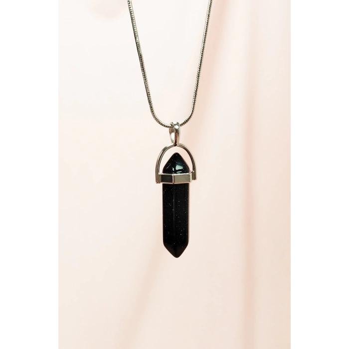 Siyah Yıldız Taşı Doğal Taşı Zincirli El Yapımı Tasarımlı Kolye Uç: 3,5 cm Zincir: 20 cm Kutulu