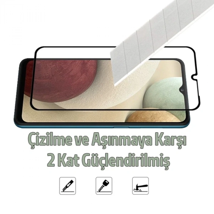 Sm Galaxy A12 Full Glue Full Kaplama Tempered Cam Ekran Koruyucu