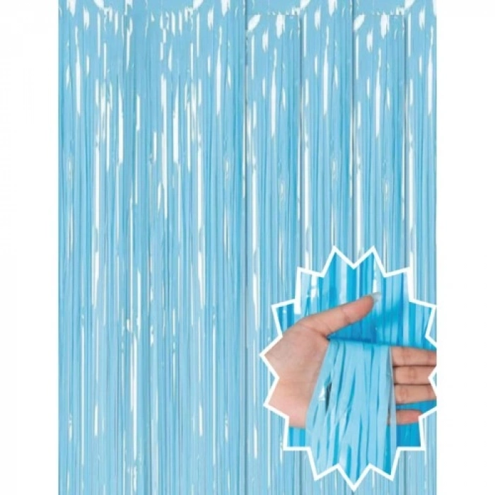 Soft Mavi Püsküllü Kapı Perdesi - Parti, Baby Shower, Sünnet Süsü, Cinsiyet Partisi 1x2 m