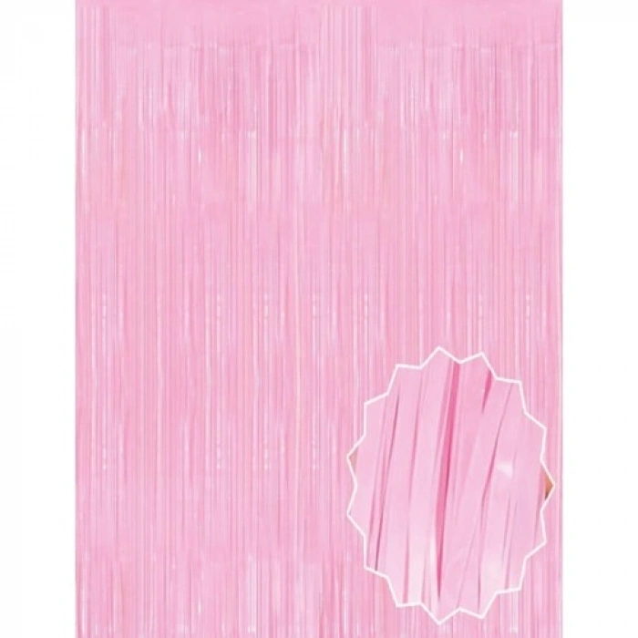 Soft Pembe Püsküllü Kapı Perdesi - Parti, Baby Shower, Cinsiyet Partisi 1x2 m