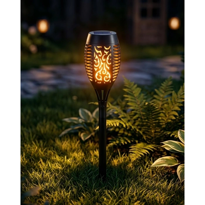 Solar Alev Efektli Bahçe Lambası Otomatik Işık Sensörlü Suya Dayanıklı Dekoratif Aydınlatma