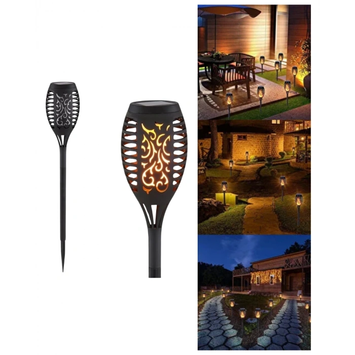 Solar Alev Efektli Bahçe Lambası Otomatik Işık Sensörlü Suya Dayanıklı Dekoratif Aydınlatma